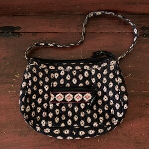 Vera Bradley Navy and Cream Patterned Shoulder Bag with Red Accents